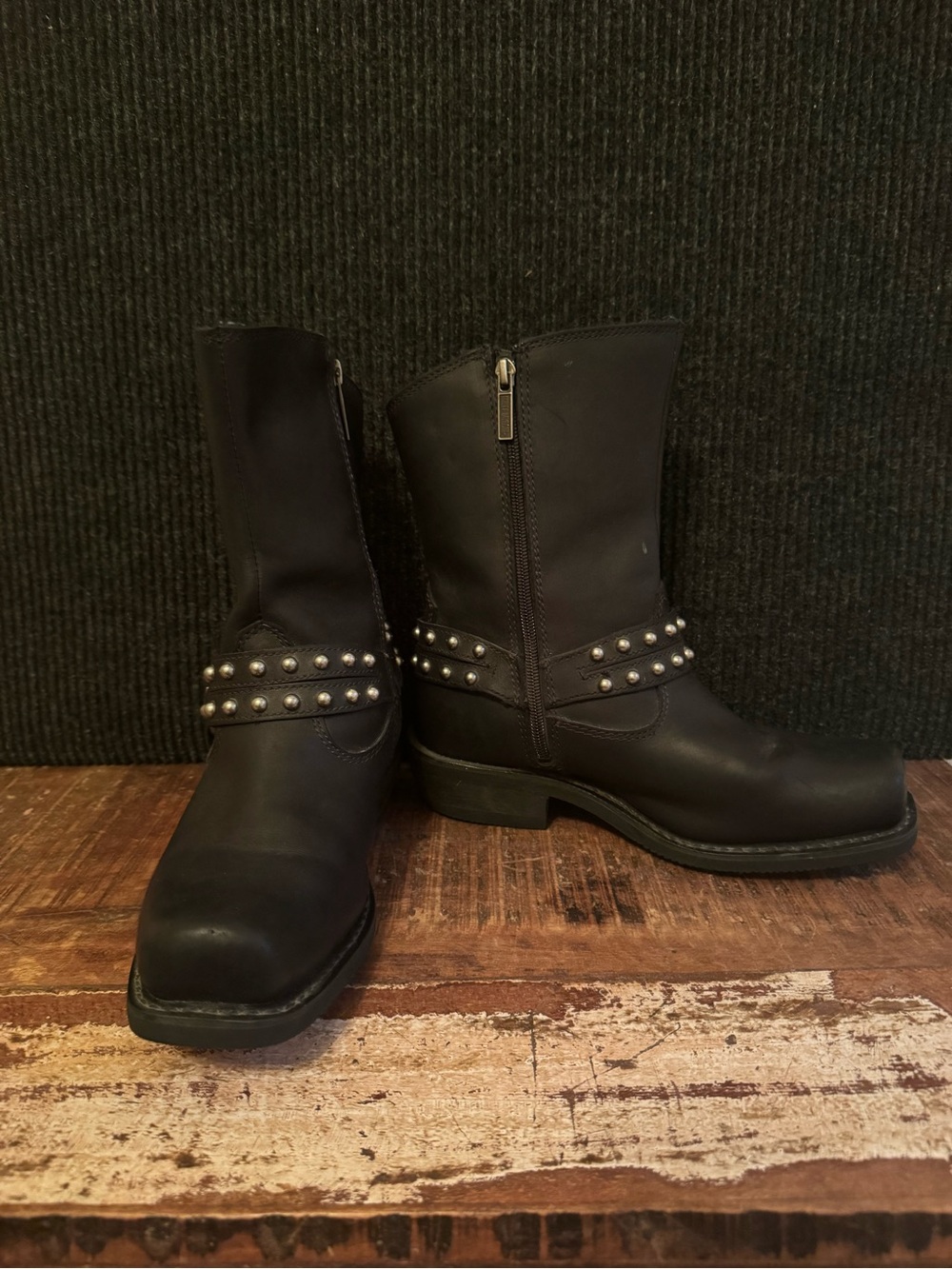 Harley-Davidson Black Studded Mid-Calf Side Zip-Up Boots